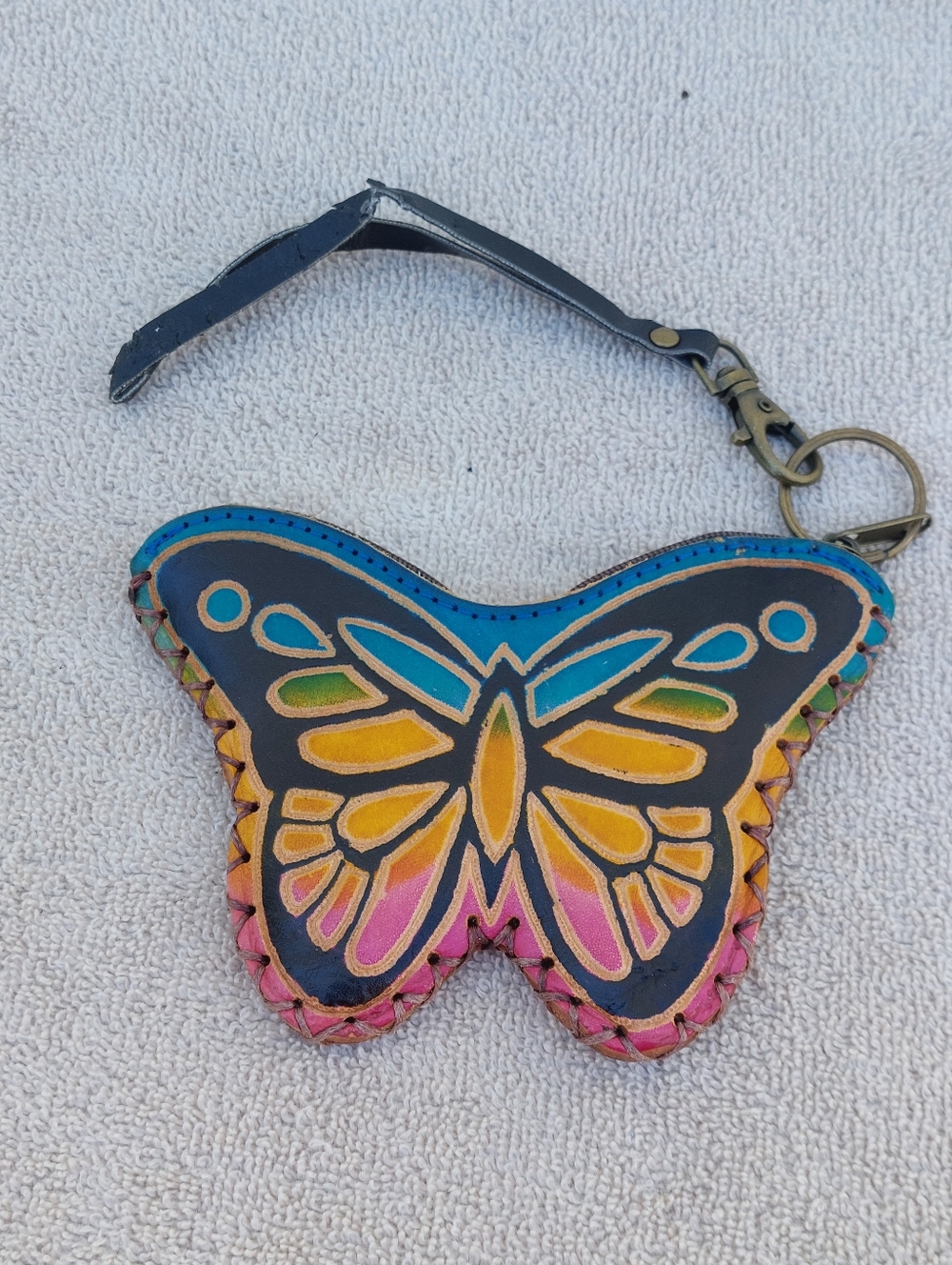 Butterfly Leather Wristlet Keychain - Multicolor